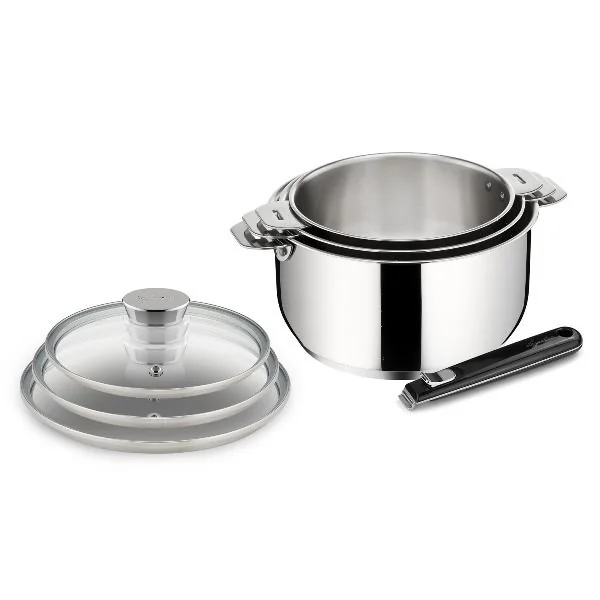 LAGOSTINA Série 3 casseroles 16/18/20 cm Inox - Salvapazio+ + 3 couvercles + poignée - 012138600007