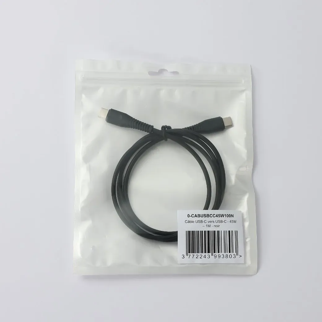 C ble USB-C/USB-C 2.0 Male/Male - 45W - Longueur 1M - Noir - en sachet - 0-CABUSBCC45W100N