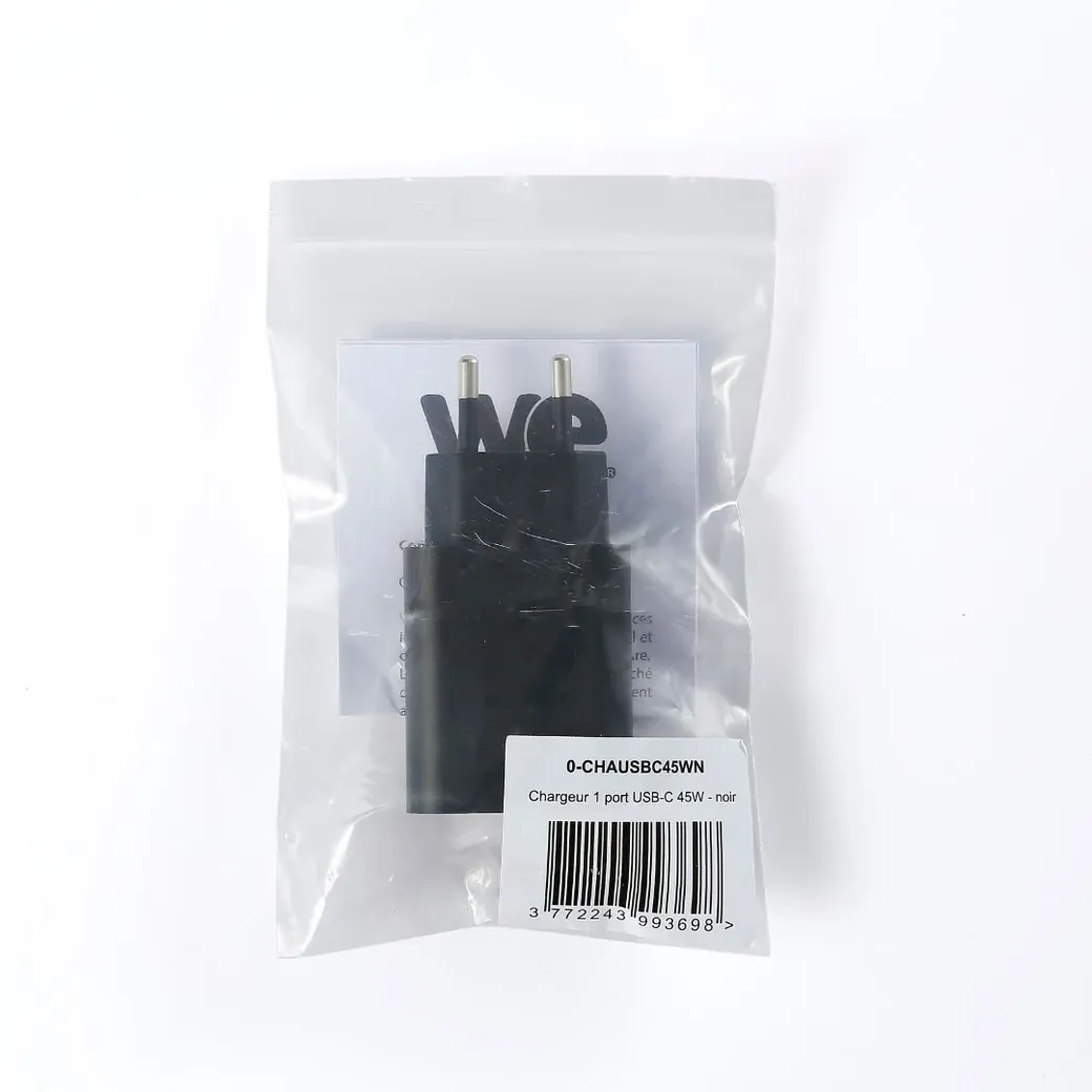 Chargeur secteur 1 Port USB-C : 5V/3A, 9V/3A, 12V/3A, 15V/3A, 20V/2.25A, 45W, Po - 0-CHAUSBC45WN