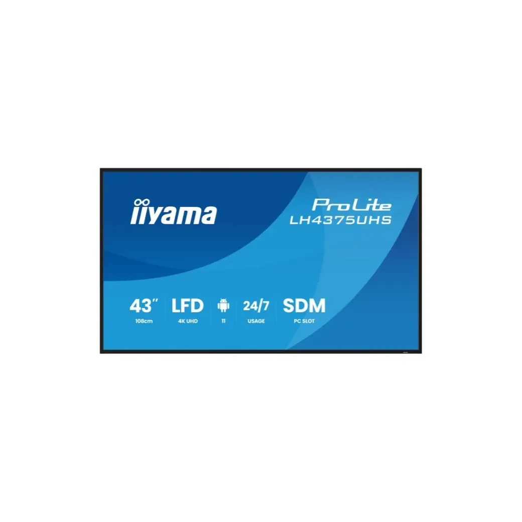 IIYAMA LFD 43 dalle IPS 24/7 4K 3840x2160 16:9 3xHDMI 2xUSB DP HPs RJ45 RS-232c - LH4375UHS-B2AG